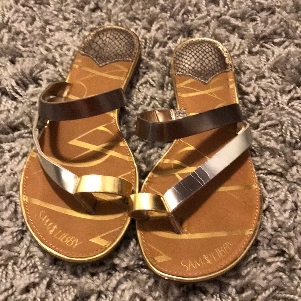 Bronze, silver, and gold sandals
